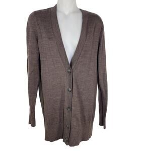 Ann Taylor LOFT Cardigan Sweater Womens Small V Neck Brown Button Wool Blend
